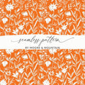 Orange Floral Seamless Pattern, Digital Paper, Flower Pattern, Repeating Design, Botanical Illustration, Spring Pattern, JPEG Files - Moore and Mountain