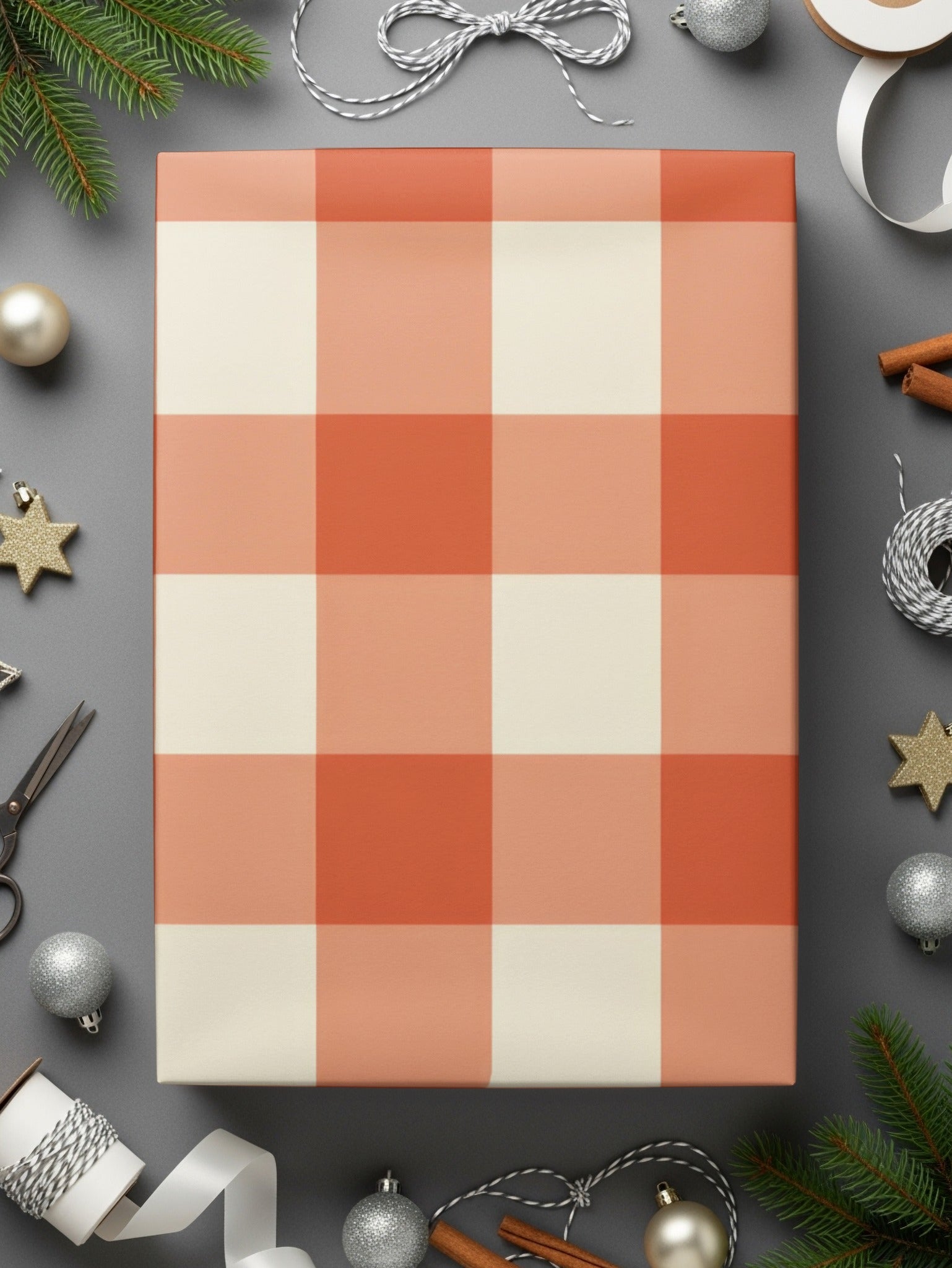 Orange Gingham Digital Paper, Checkered Pattern Download, Rustic Fabric Background, Seamless Plaid Digital Texture, Scrapbook Supply - Moore and Mountain