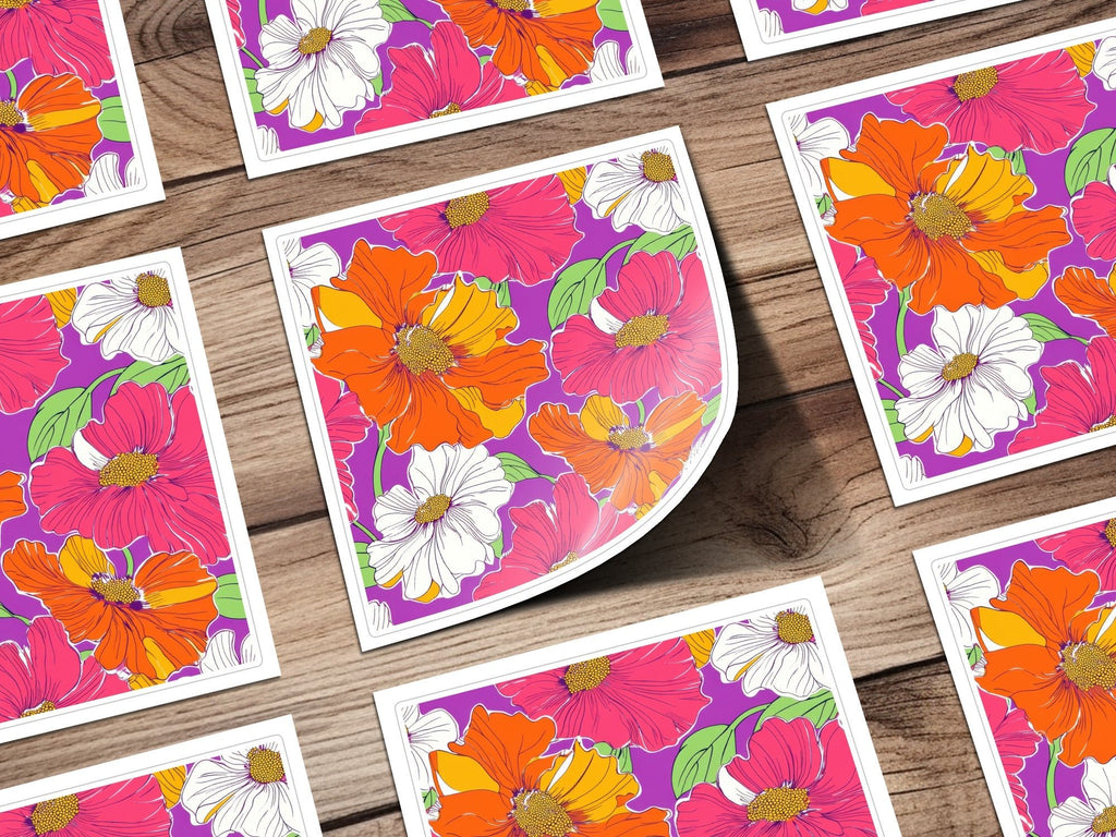 Orange Preppy Digital Download, 60s floral pattern, Seamless Retro Flowers, Groovy Floral Background, Colorful Flower Clipart - Moore and Mountain