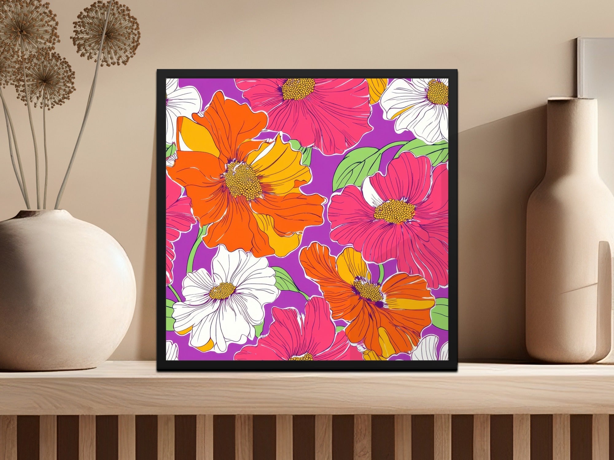 Orange Preppy Digital Download, 60s floral pattern, Seamless Retro Flowers, Groovy Floral Background, Colorful Flower Clipart - Moore and Mountain