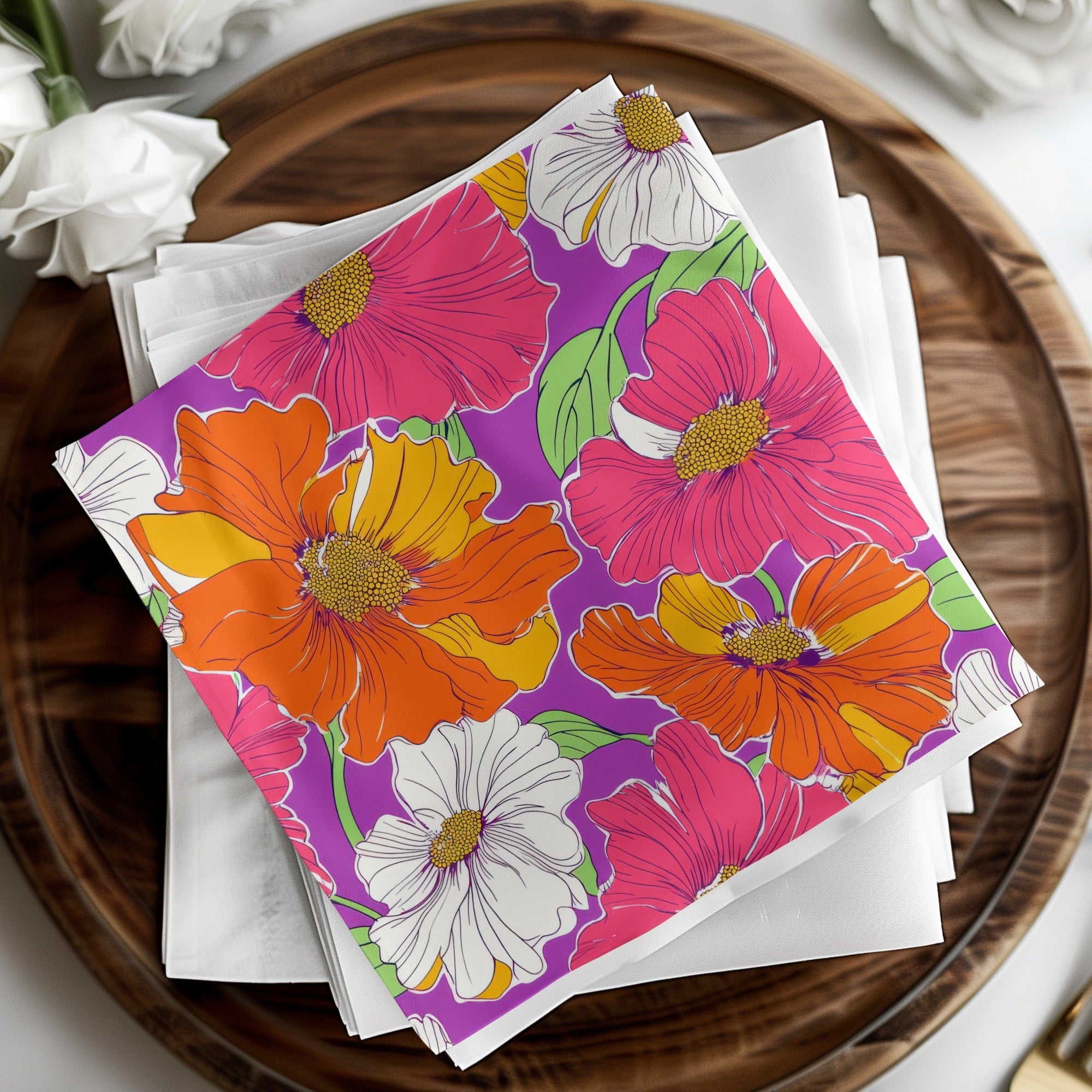 Orange Preppy Digital Download, 60s floral pattern, Seamless Retro Flowers, Groovy Floral Background, Colorful Flower Clipart - Moore and Mountain