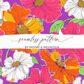 Orange Preppy Digital Download, 60s floral pattern, Seamless Retro Flowers, Groovy Floral Background, Colorful Flower Clipart - Moore and Mountain