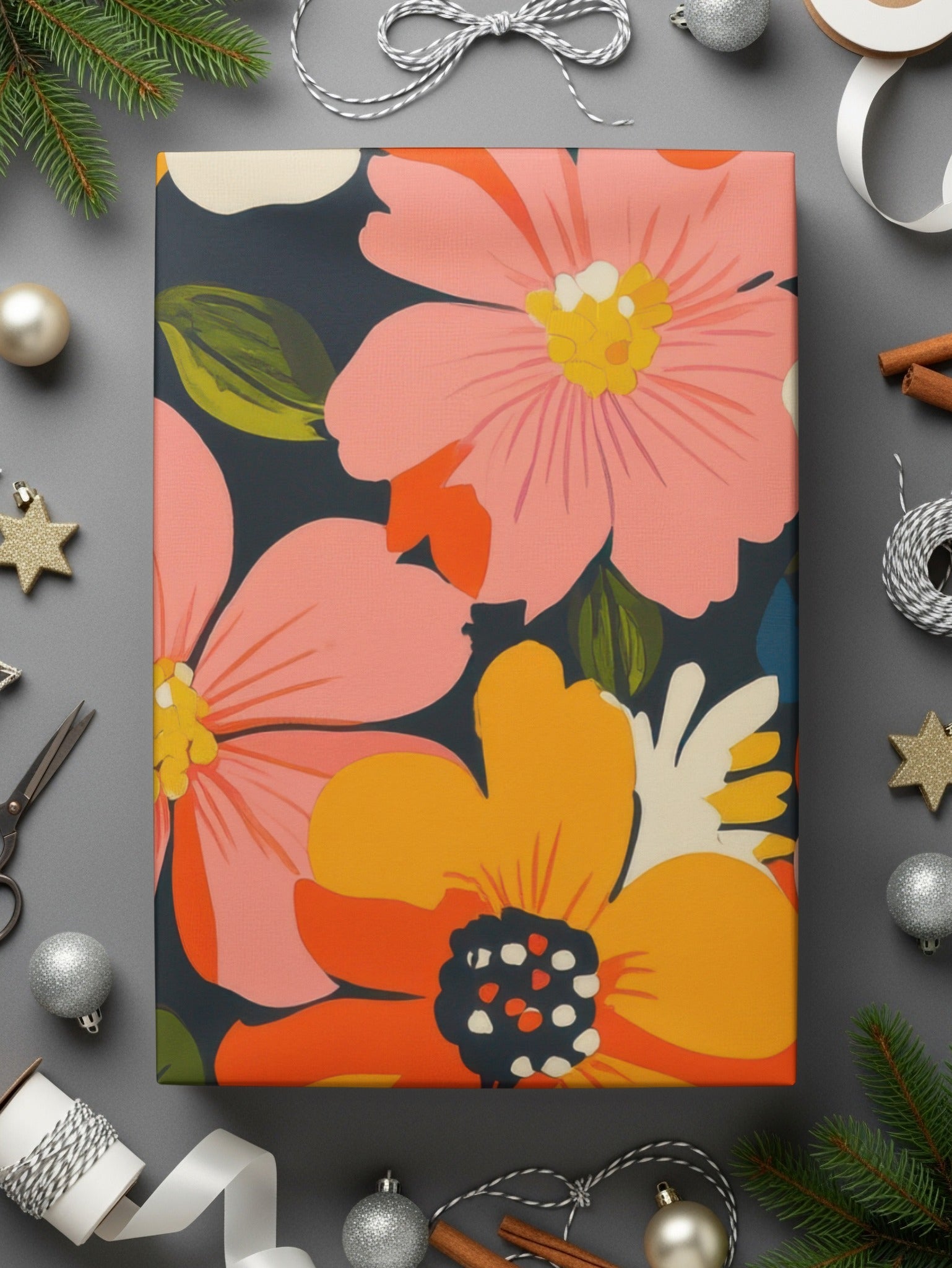 Orange Preppy Digital Paper, Groovy Floral Background, Seamless Retro Flowers, Floral Pattern, 60s Style, Trendy Print, Scrapbook Paper - Moore and Mountain
