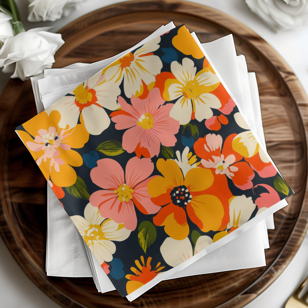 Orange Preppy Digital Paper, Groovy Floral Background, Seamless Retro Flowers, Floral Pattern, 60s Style, Trendy Print, Scrapbook Paper - Moore and Mountain