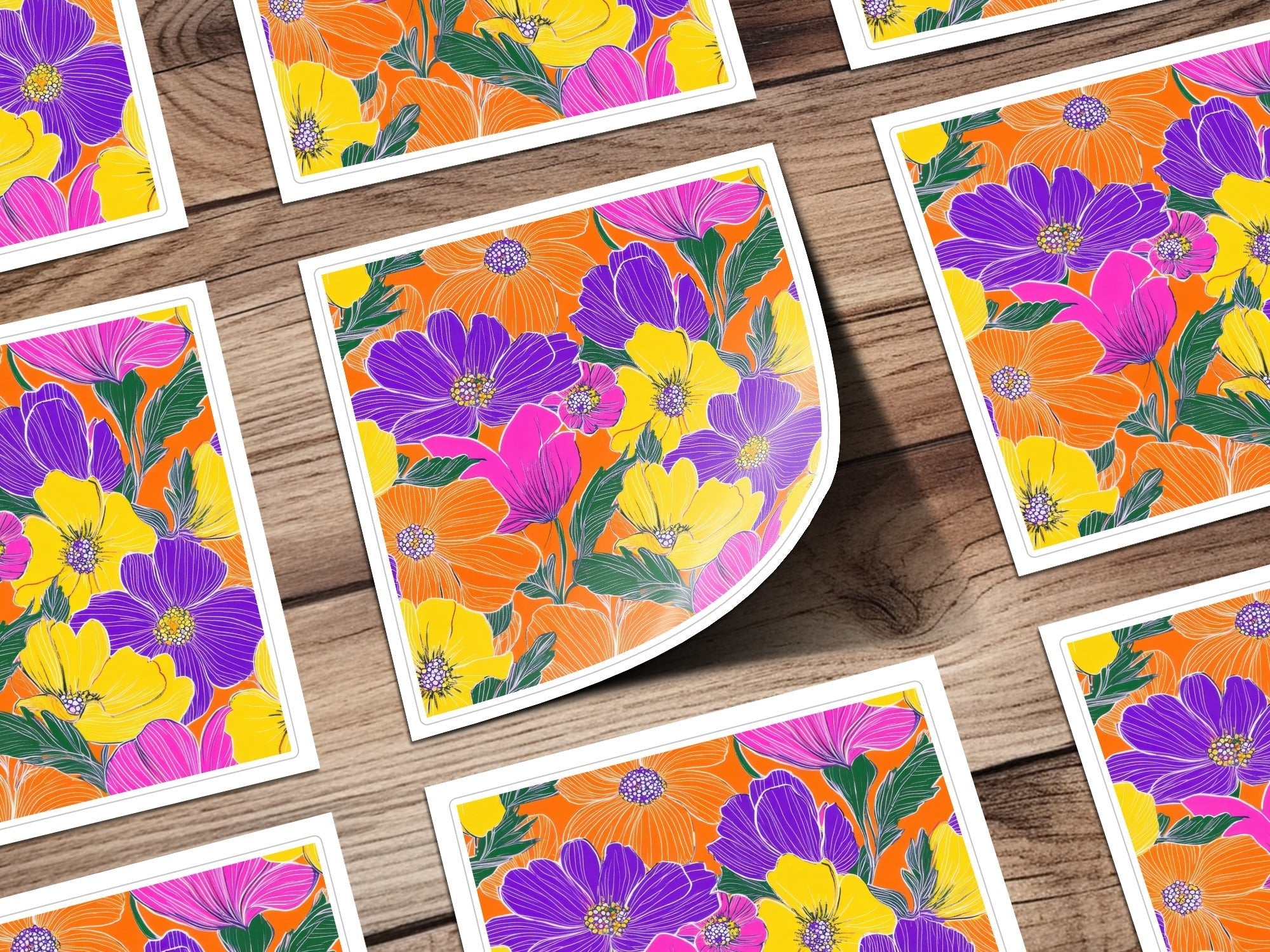Orange Preppy Groovy Floral Background, Seamless Retro Flowers Digital Paper, 60s Floral Pattern, Colorful Flower Clipart, Digital Download - Moore and Mountain