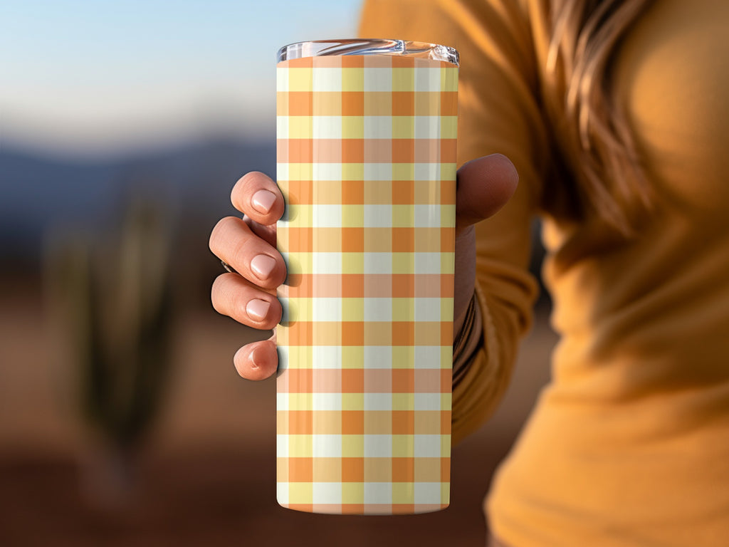 Yellow and Orange Plaid Design Insulated Tumbler