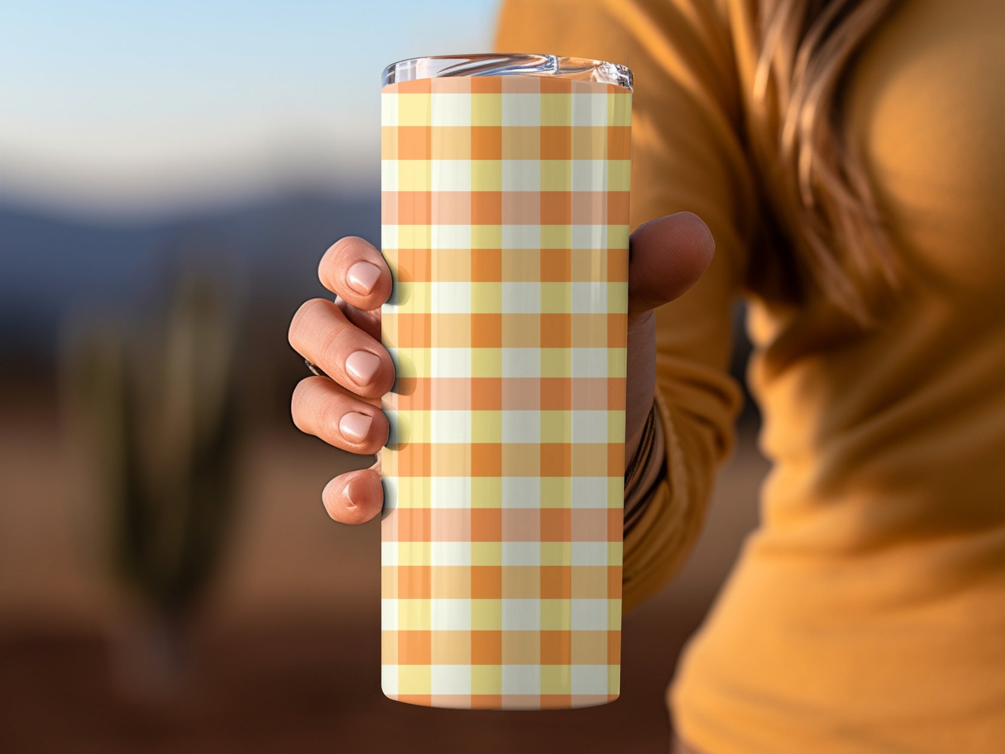 Yellow and Orange Plaid Design Insulated Tumbler