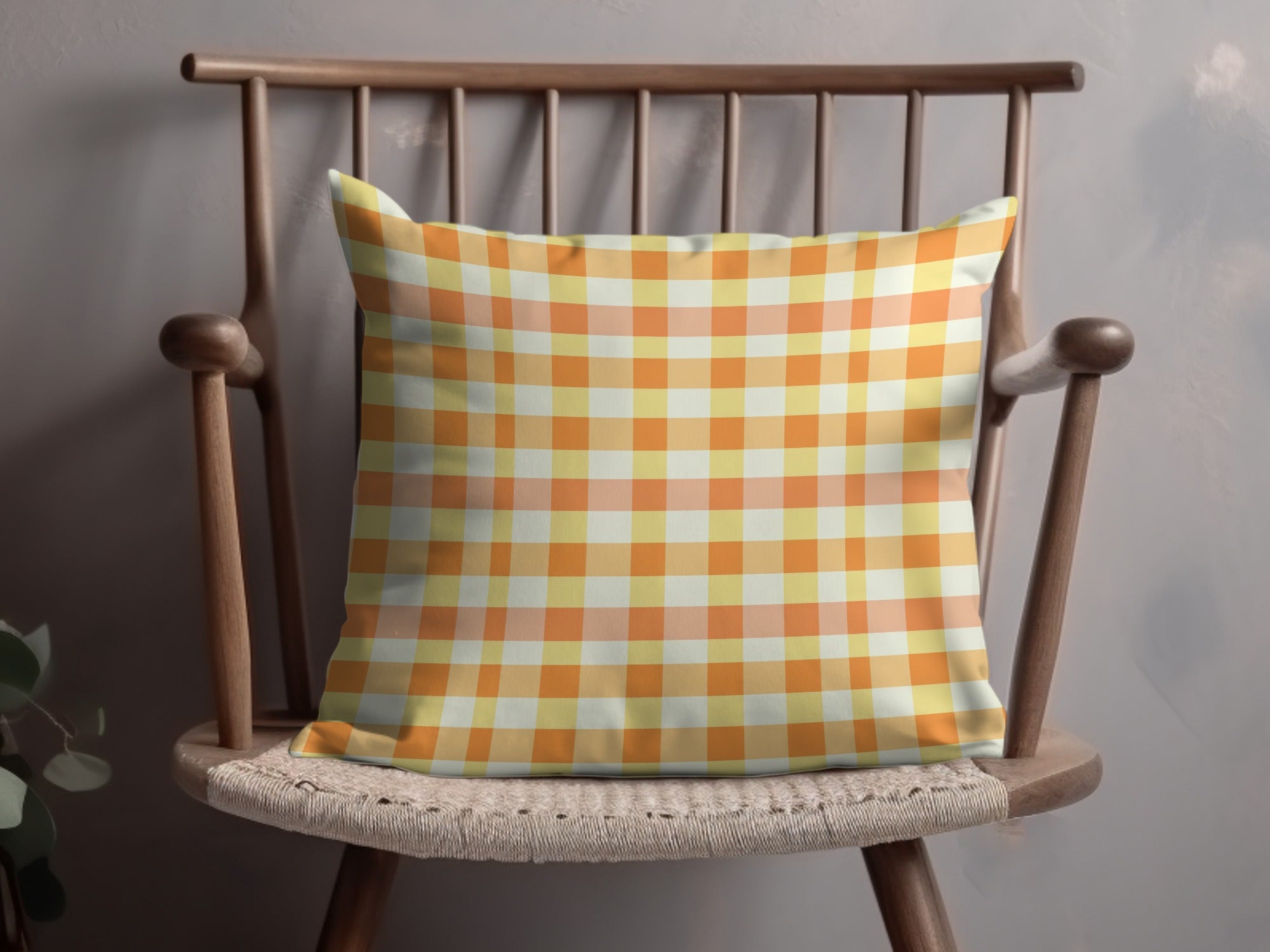 Vintage Yellow Plaid Decorative Cushion for Cozy Spaces