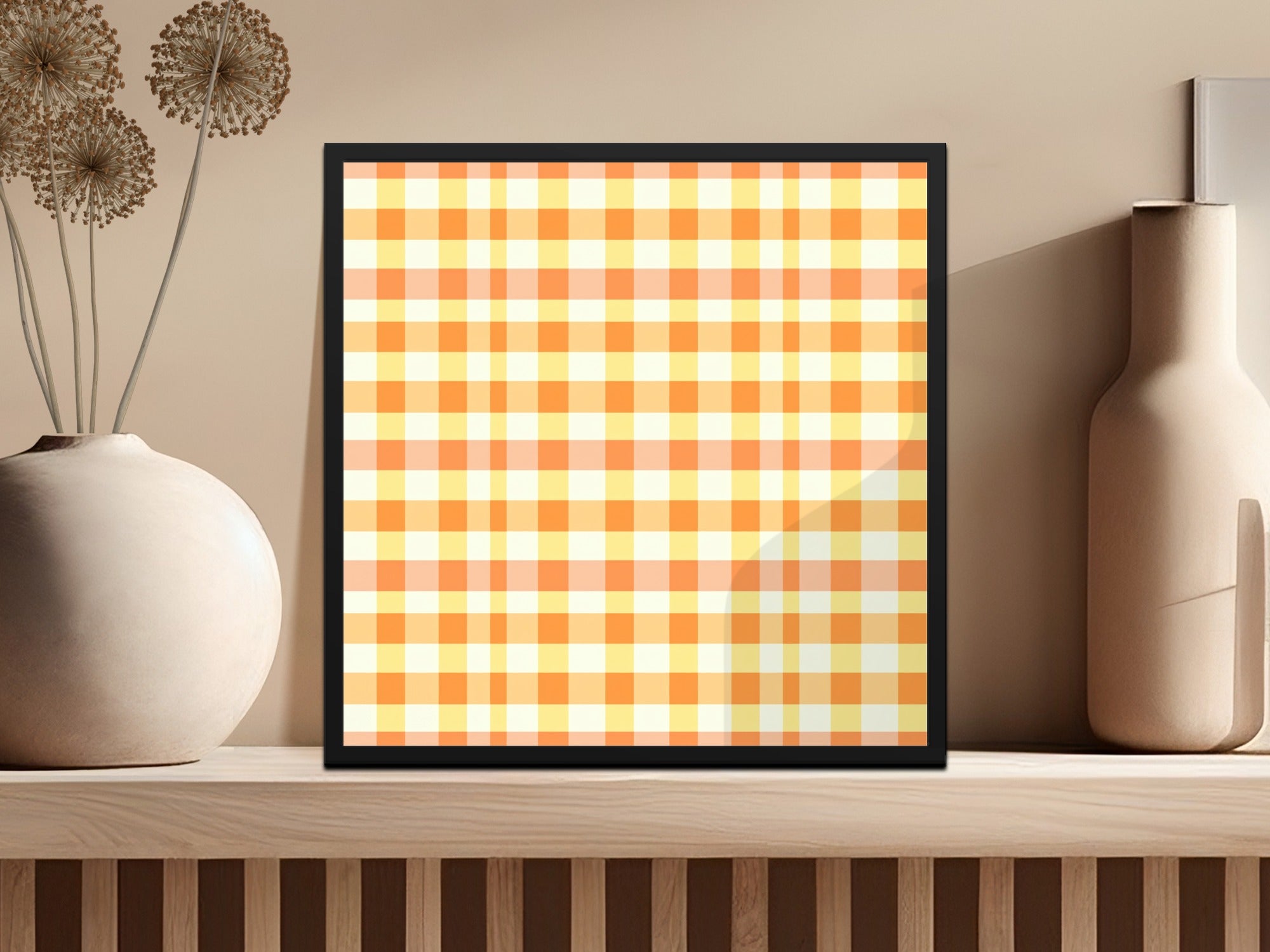 Vibrant Orange and Yellow Plaid Pattern Wall Art