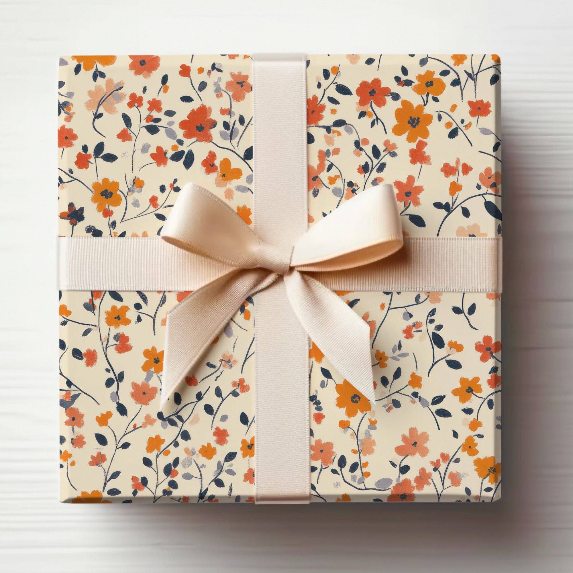Elegant Gift Box with Orange Floral Pattern Design