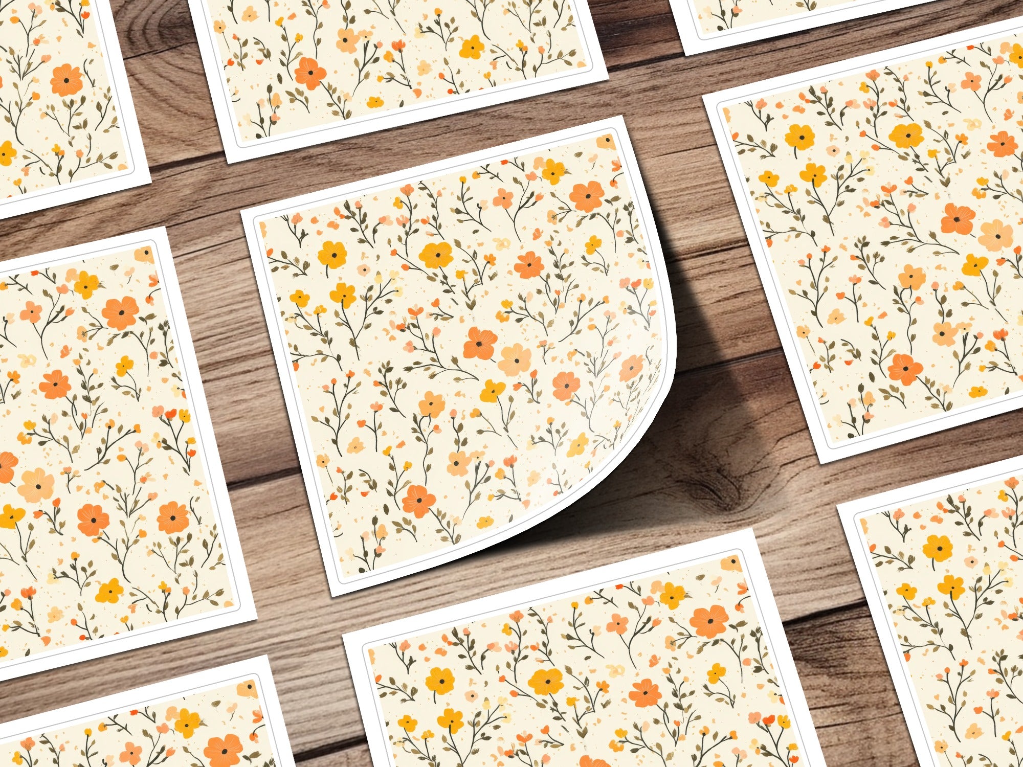 Cute Floral Print Design with Vintage Yellow Flowers