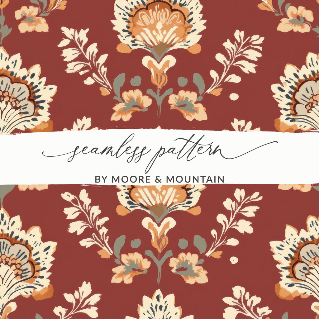 Ornate Floral Pattern Seamless Indian Pattern Seamless Maroon Pattern - Moore and Mountain