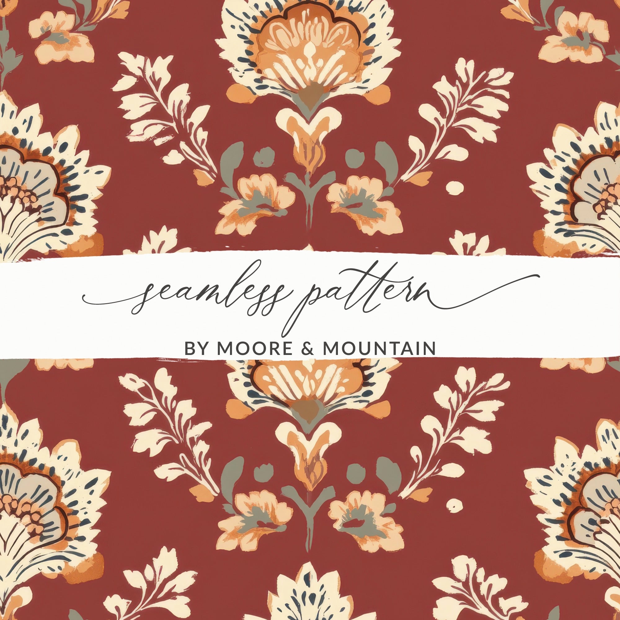 Ornate Floral Pattern Seamless Indian Pattern Seamless Maroon Pattern - Moore and Mountain