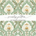 Ornate Floral Repeat Pattern Pale Green Background Indian Motif Geometric - Moore and Mountain