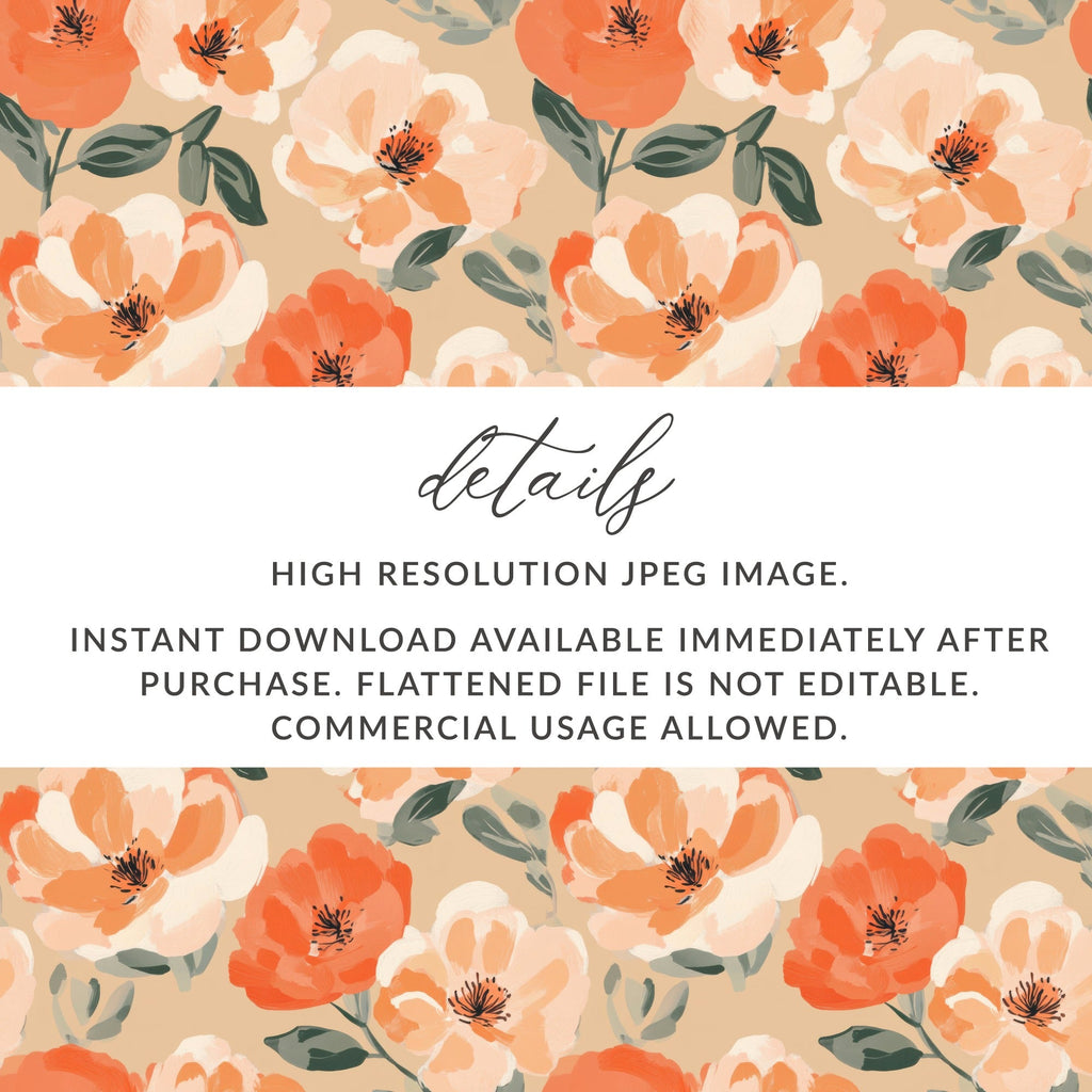 Painted Floral Pattern Peach and Orange Flowers Digital - Moore and Mountain