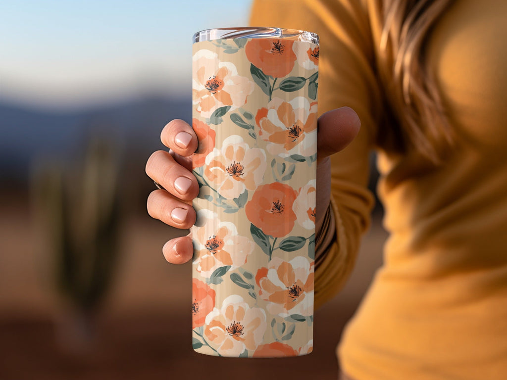 Painted Floral Pattern Peach and Orange Flowers Digital - Moore and Mountain
