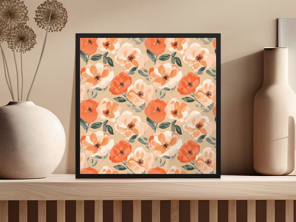 Painted Floral Pattern Peach and Orange Flowers Digital - Moore and Mountain