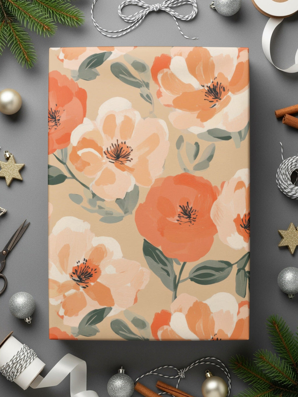Painted Floral Pattern Peach and Orange Flowers Digital - Moore and Mountain