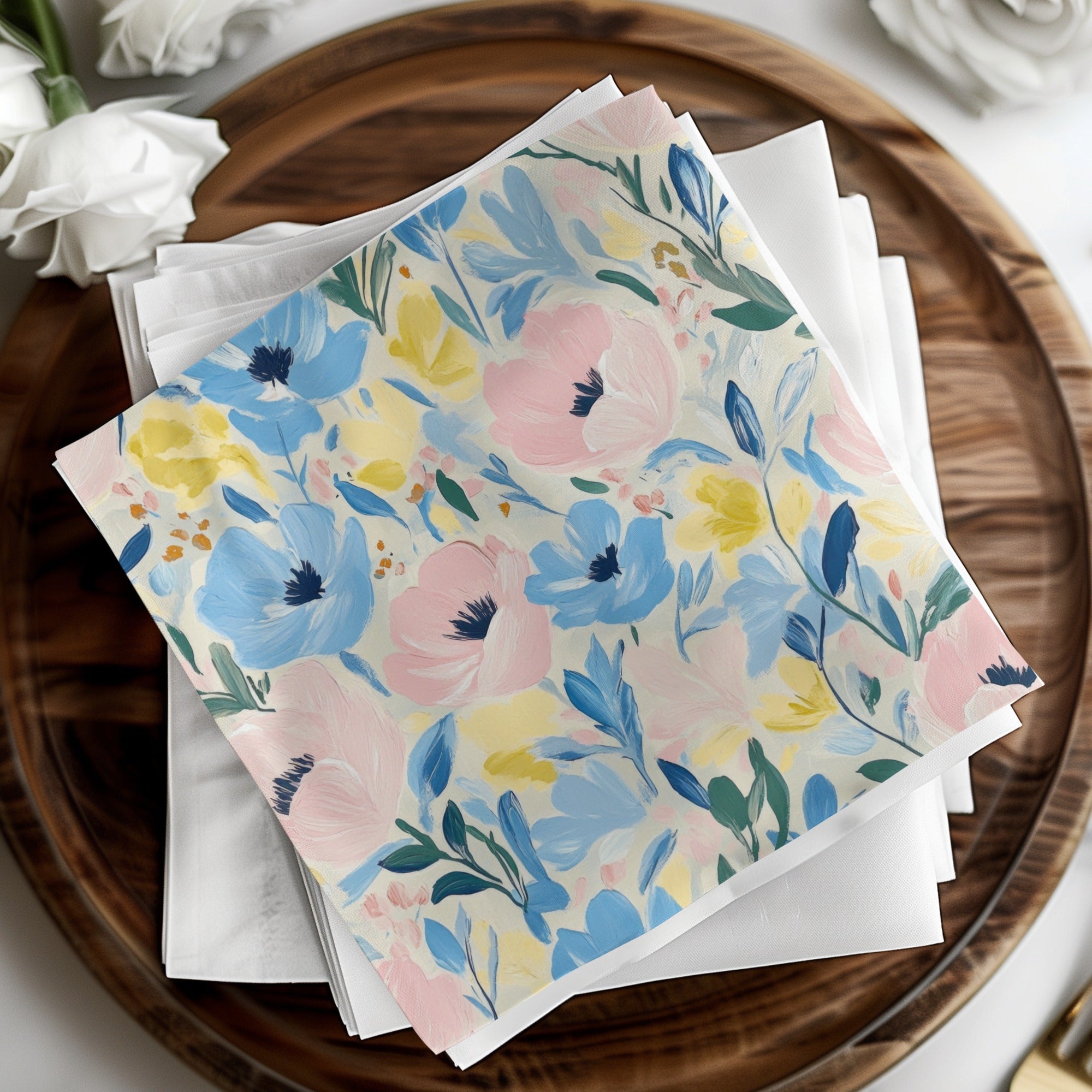 Painted Flowers on Cream Seamless Grandmillenial Digital - Moore and Mountain