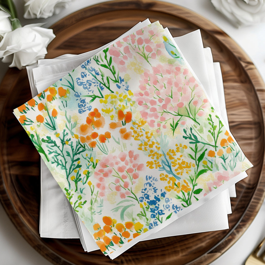 Floral Watercolor Print Napkins with Spring Design