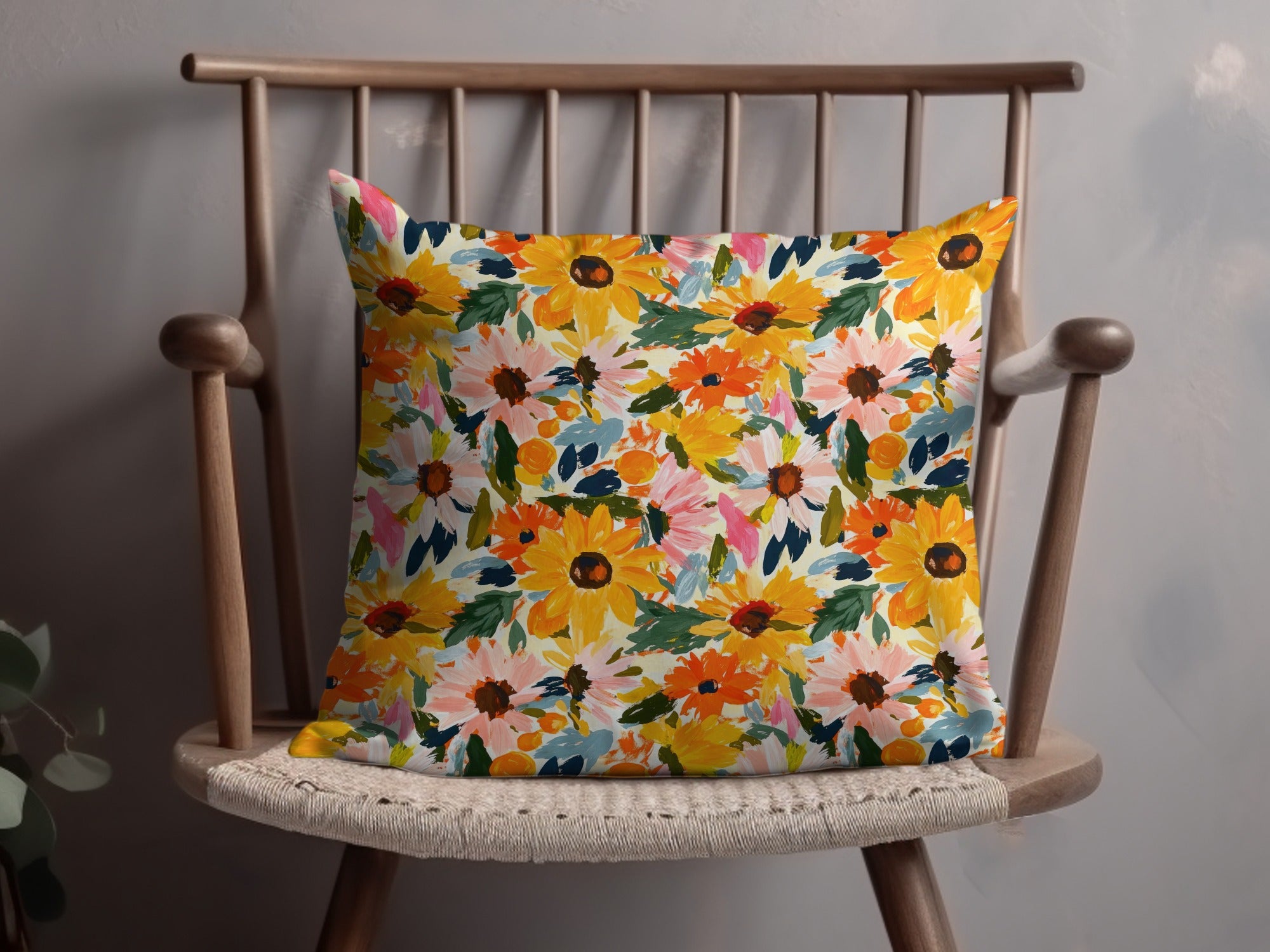 Bright Floral Pattern Decorative Pillow Cushion