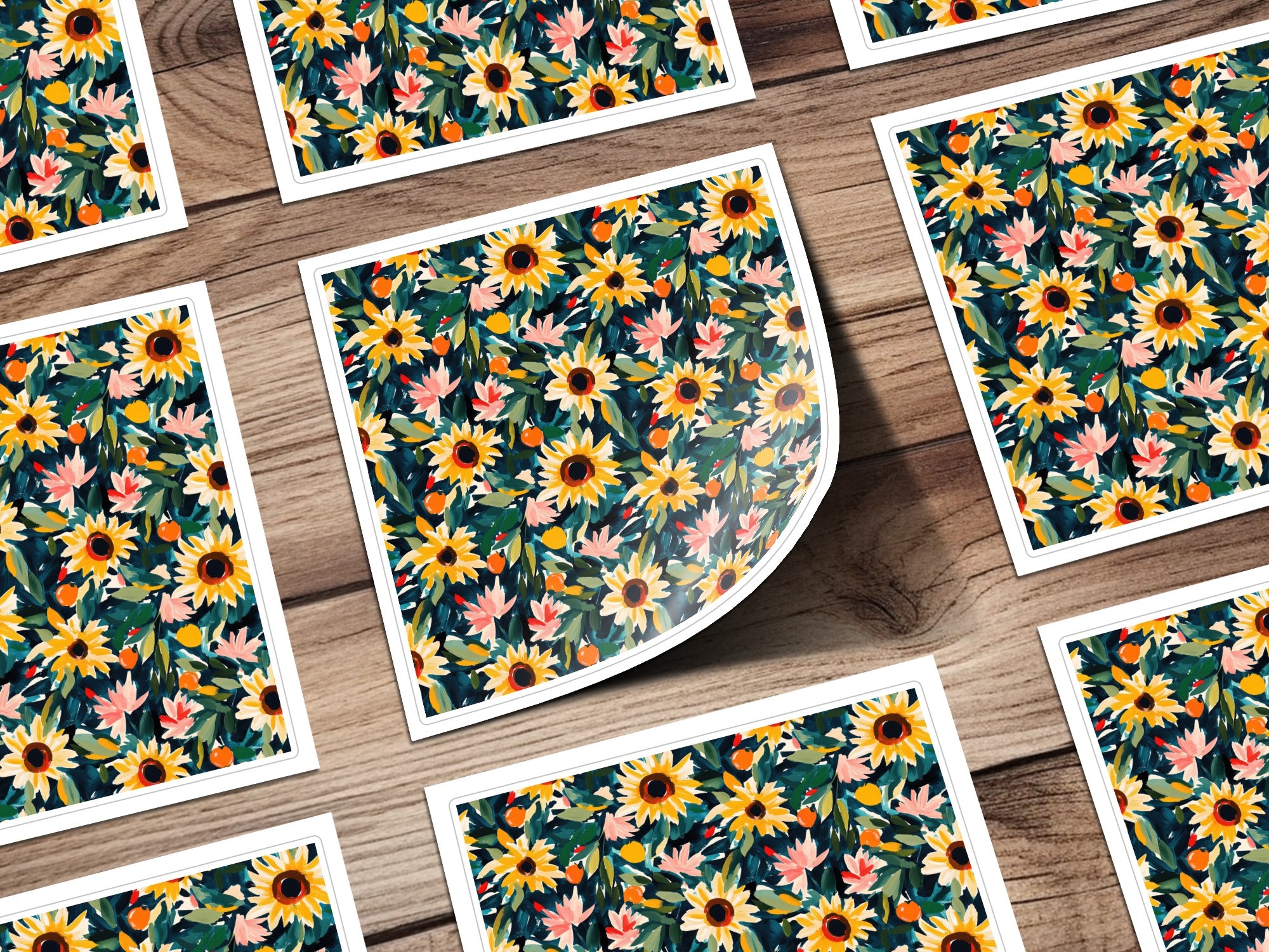 Vibrant Floral Sunflower and Leaf Pattern Sticker Set