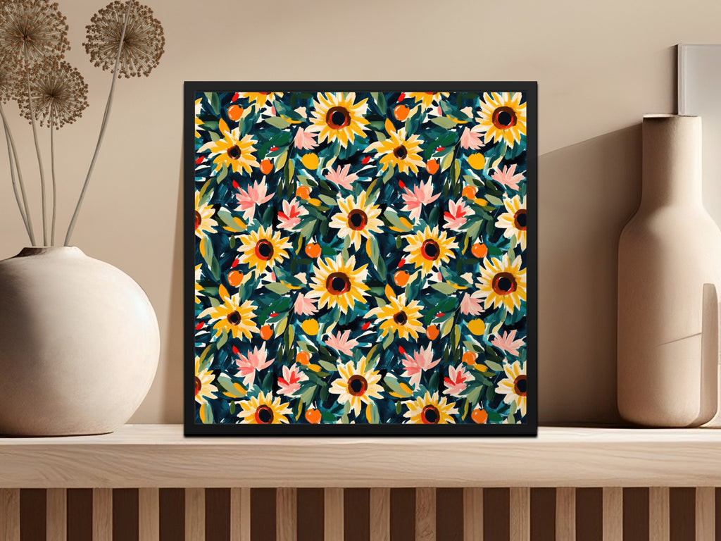 Vibrant Sunflower and Floral Pattern Wall Art Print