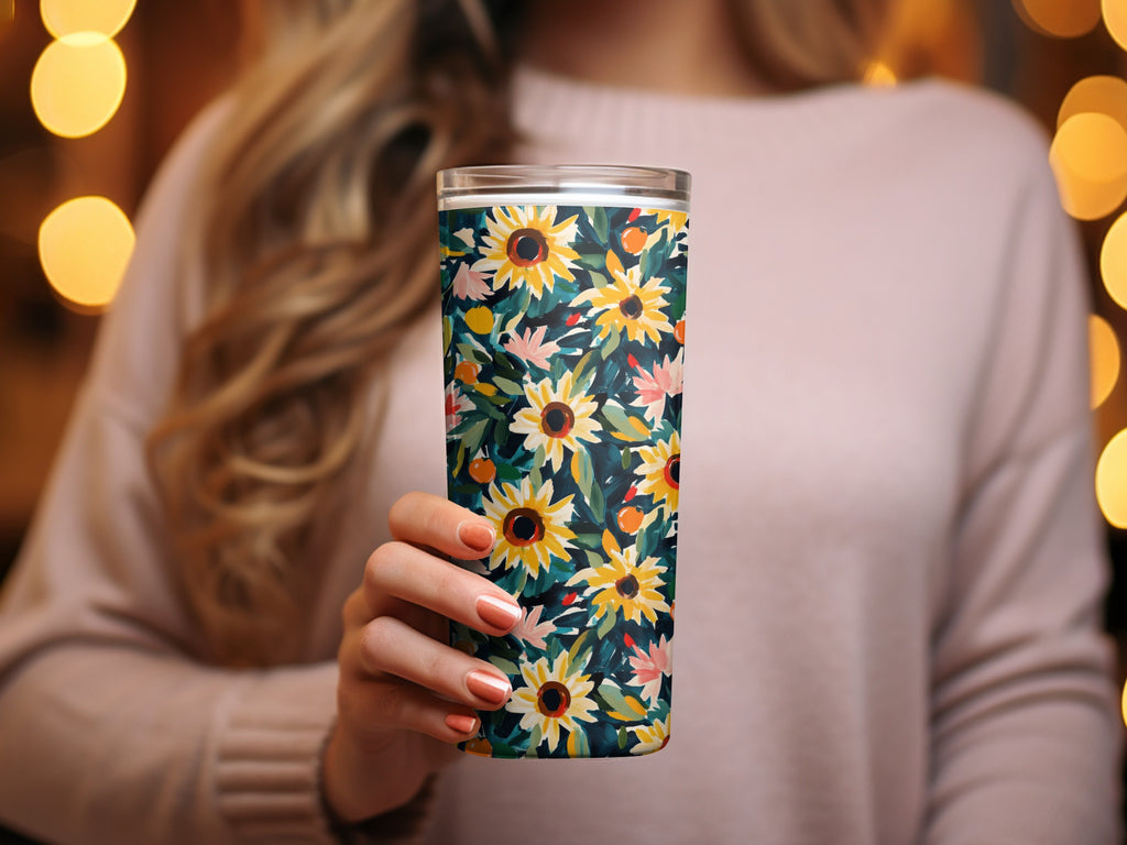 Floral Sunflower Design Insulated Travel Tumbler Cup