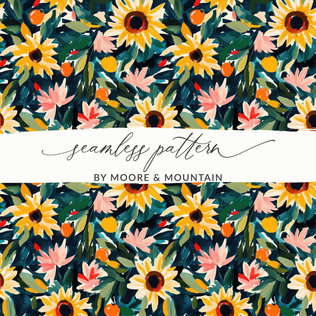 Colorful Sunflower and Floral Seamless Pattern Design