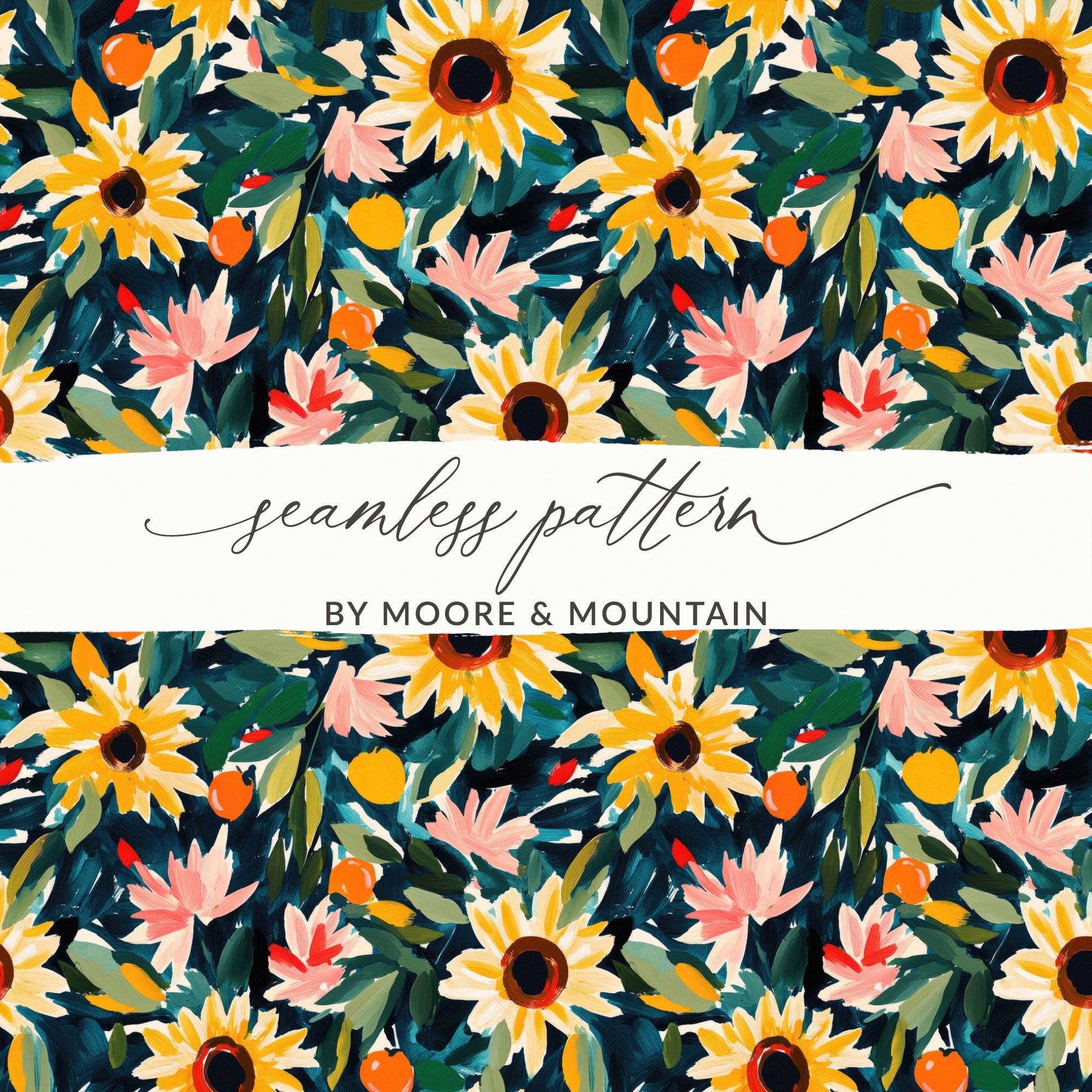 Colorful Sunflower and Floral Seamless Pattern Design