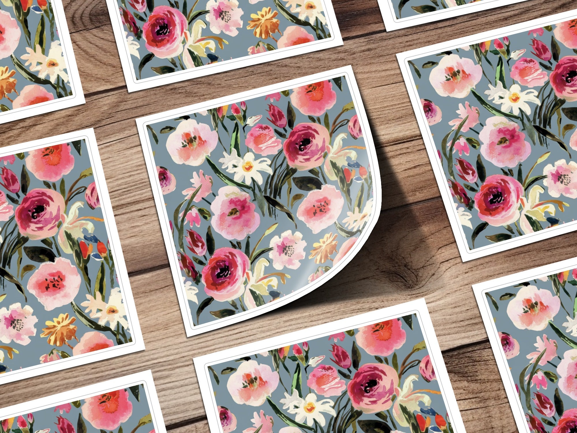 Painted Watercolor Roses Against a Gray Blue Background Digital Seamless Pattern Download - Moore and Mountain