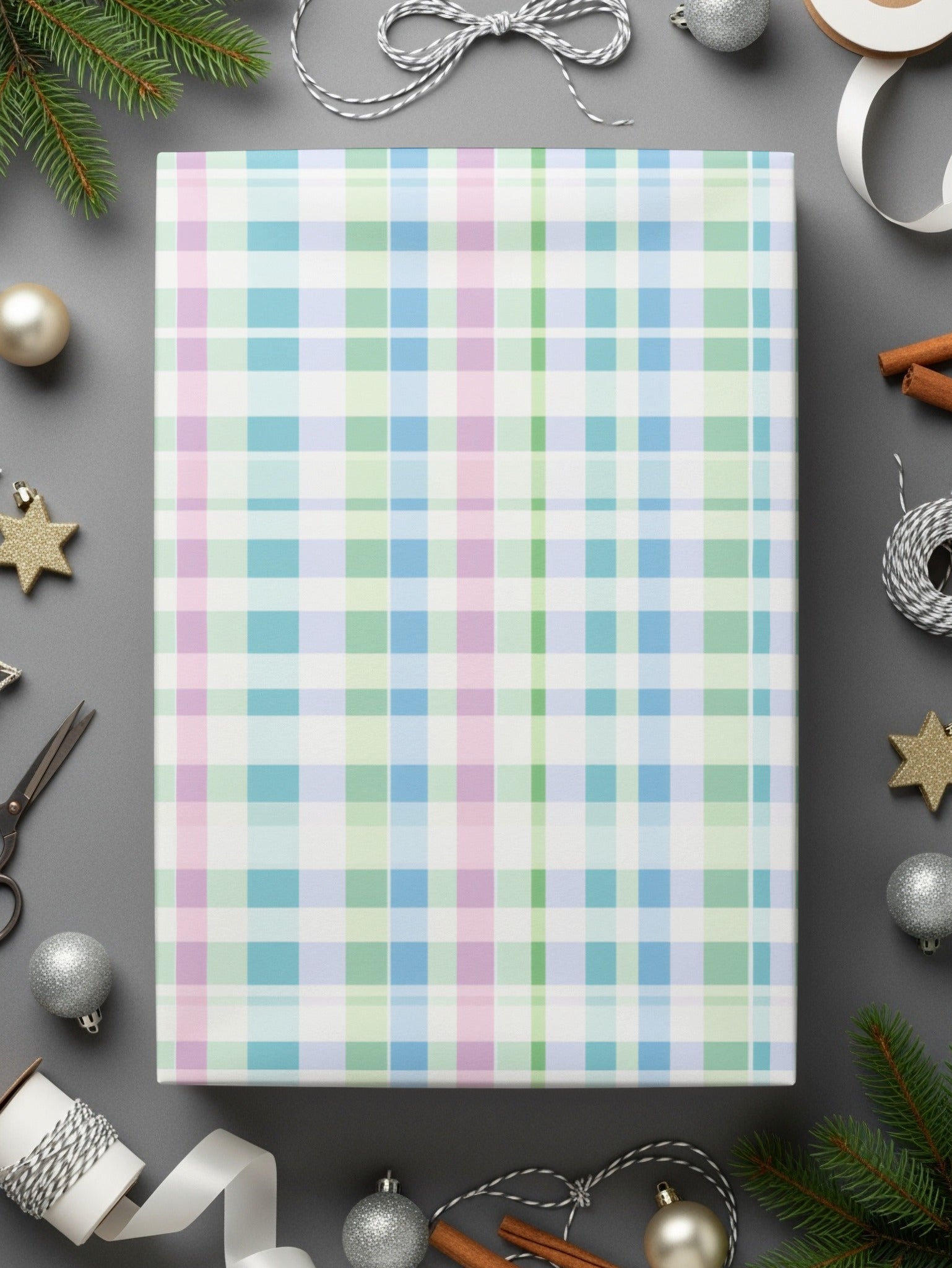Pastel Tartan Pattern Gift Wrapping Paper Holiday Decor