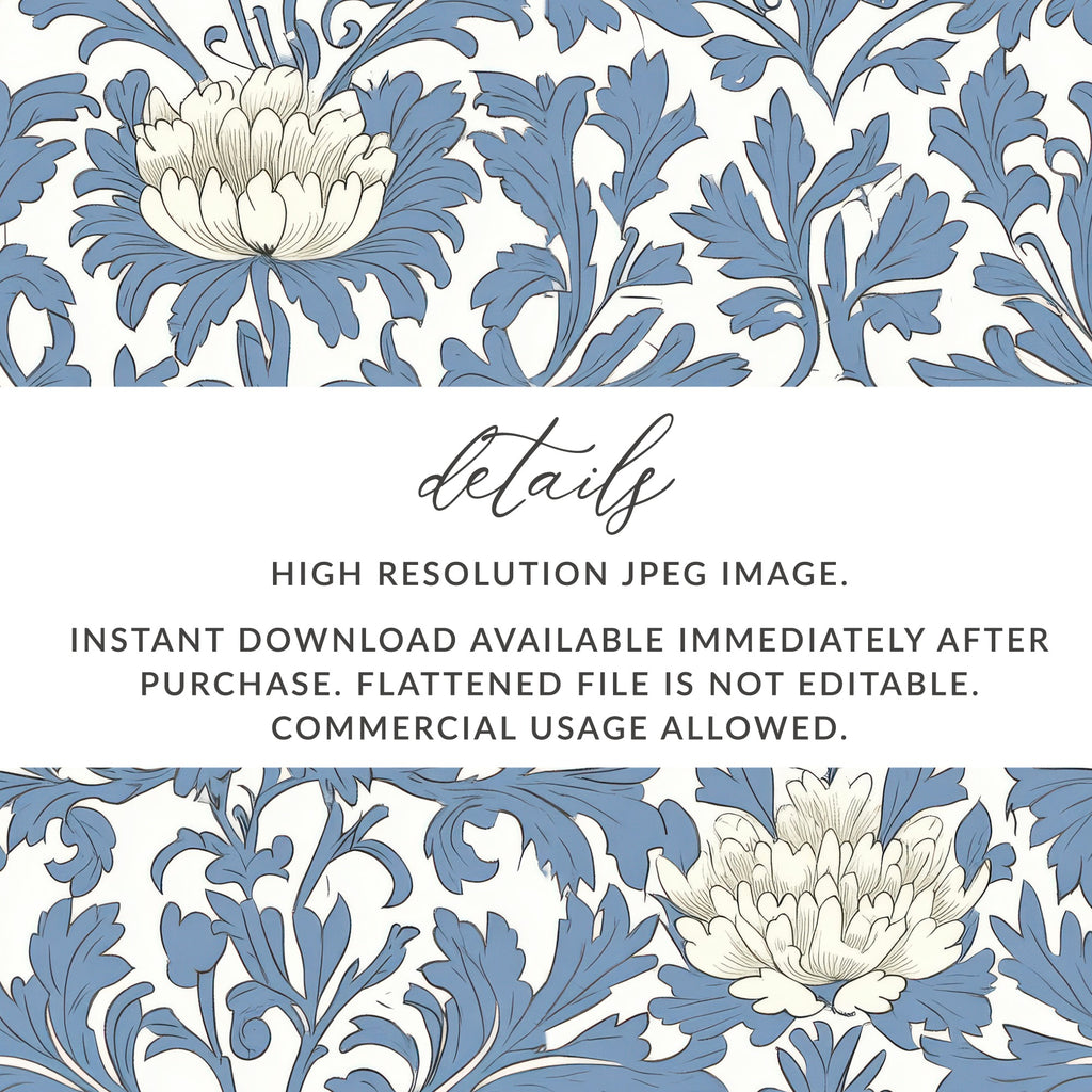 Pastel Blue William Morris Vines Background White Blue Digital - Moore and Mountain