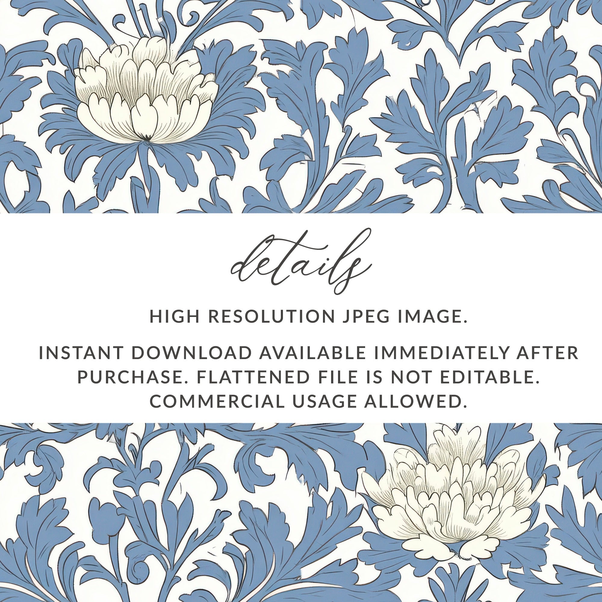 Pastel Blue William Morris Vines Background White Blue Digital - Moore and Mountain