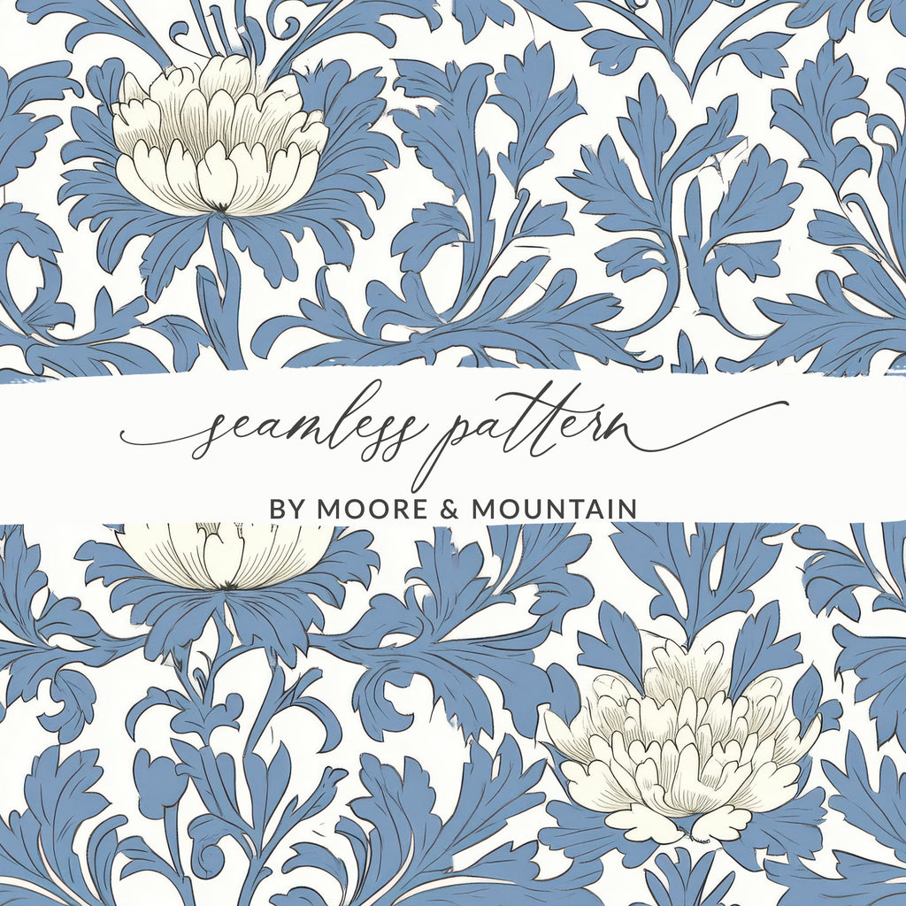 Pastel Blue William Morris Vines Background White Blue Digital - Moore and Mountain