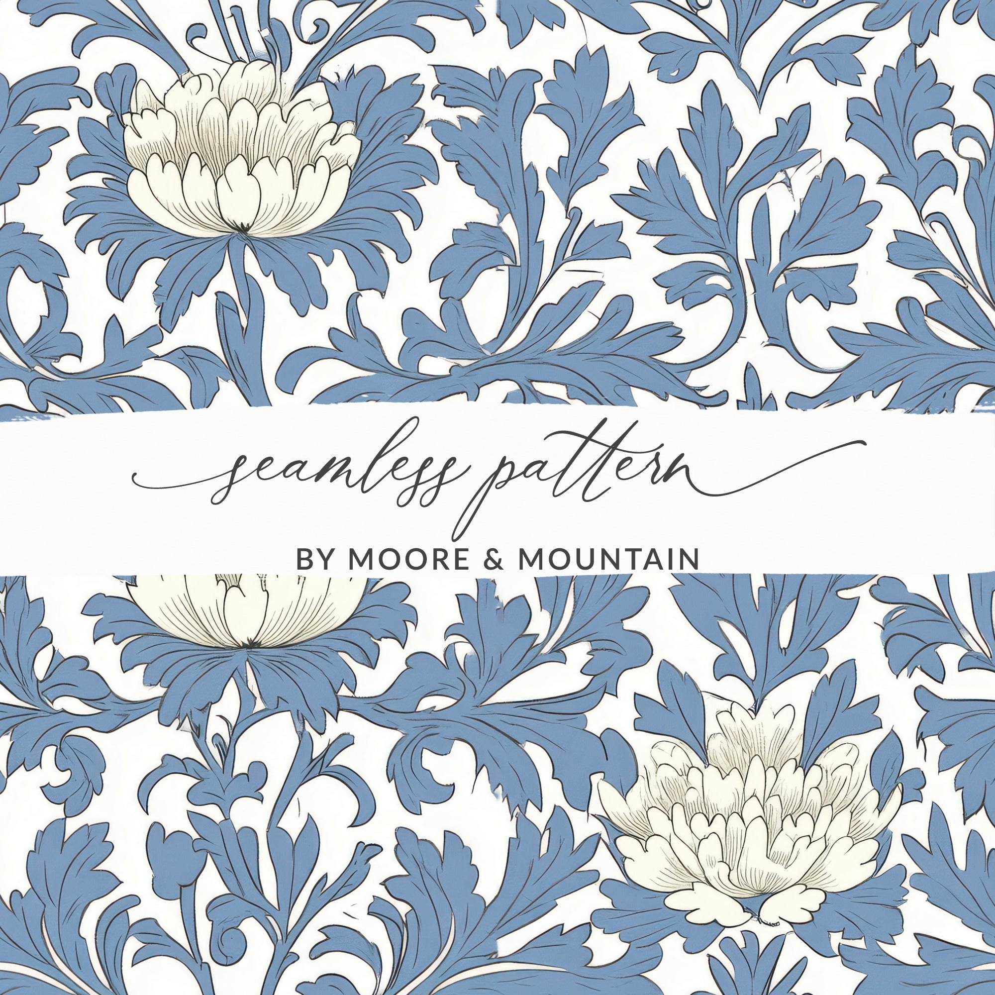 Pastel Blue William Morris Vines Background White Blue Digital - Moore and Mountain