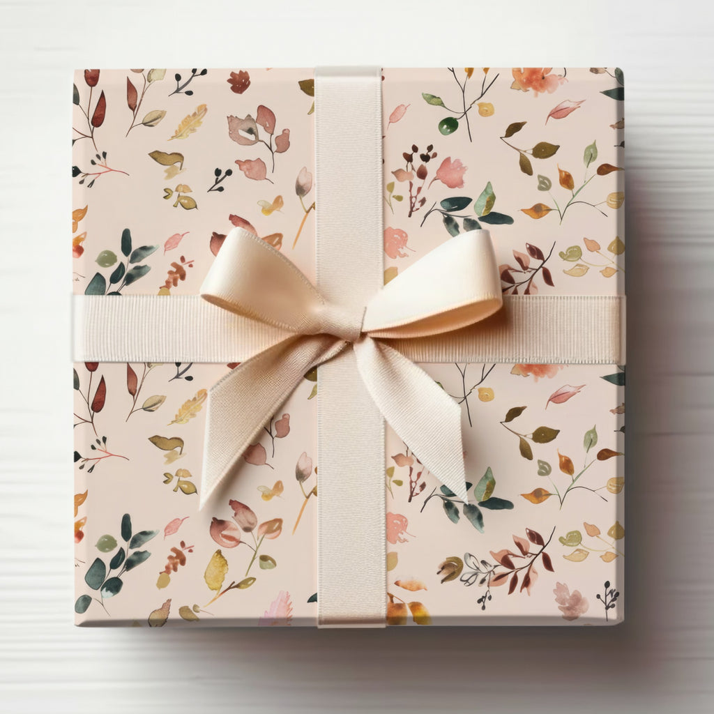 Elegant Floral Gift Wrap with Cream Ribbon Packaging