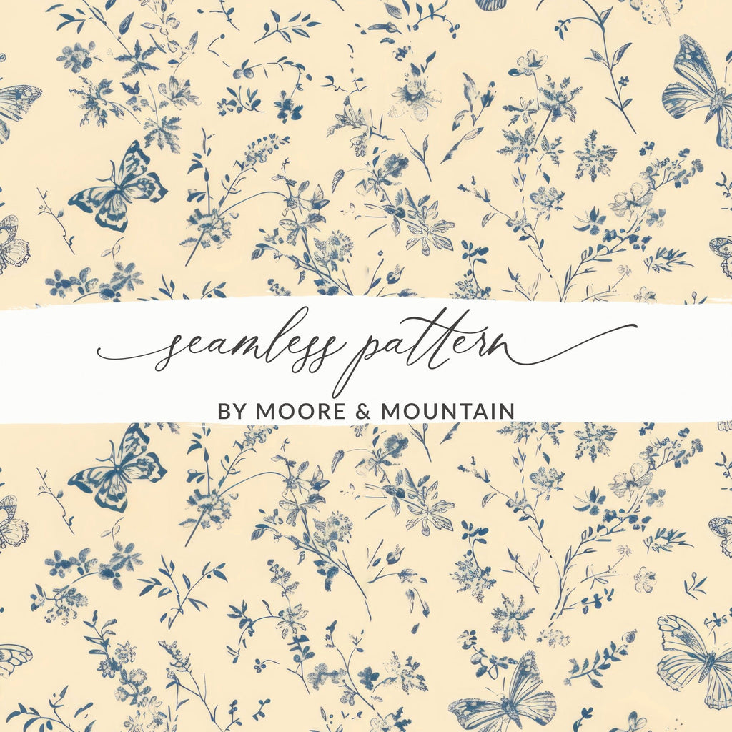 Pastel Butterfly Garden Beige Background Beautiful Flowers Digital - Moore and Mountain