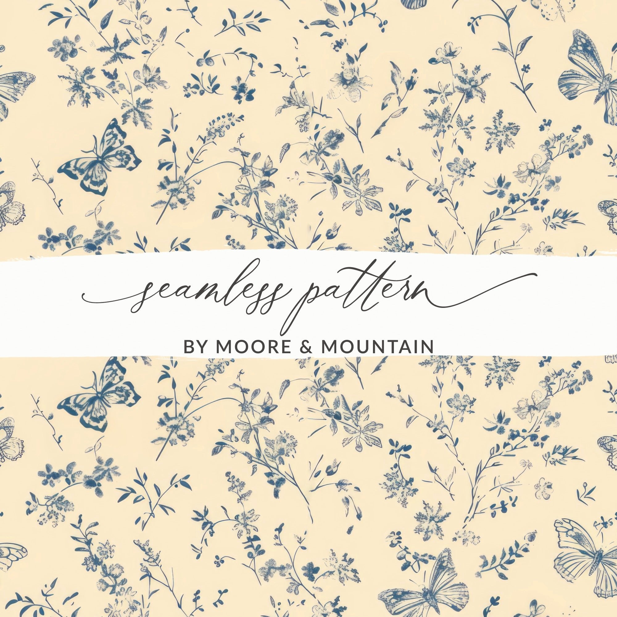 Pastel Butterfly Garden Beige Background Beautiful Flowers Digital - Moore and Mountain