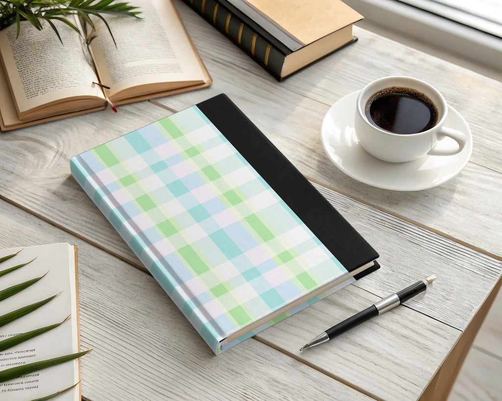 Stylish Blue and Green Plaid Hardcover Notebook