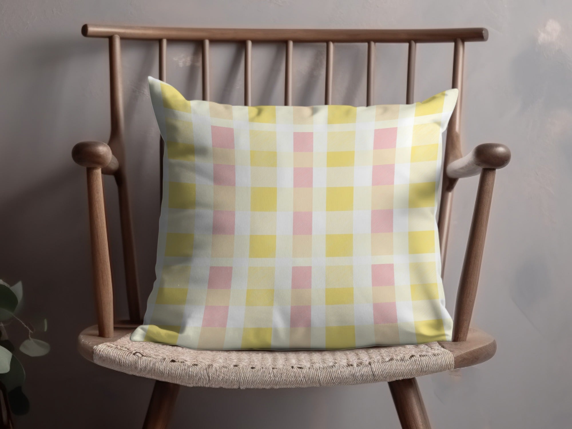 Yellow and Pink Checkered Pillow for Modern Home Decor