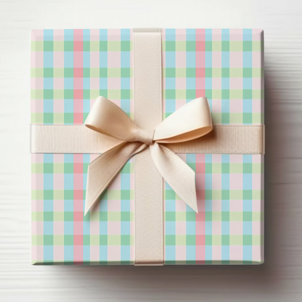 Pastel Checkered Gift Box with Cream Ribbon Design