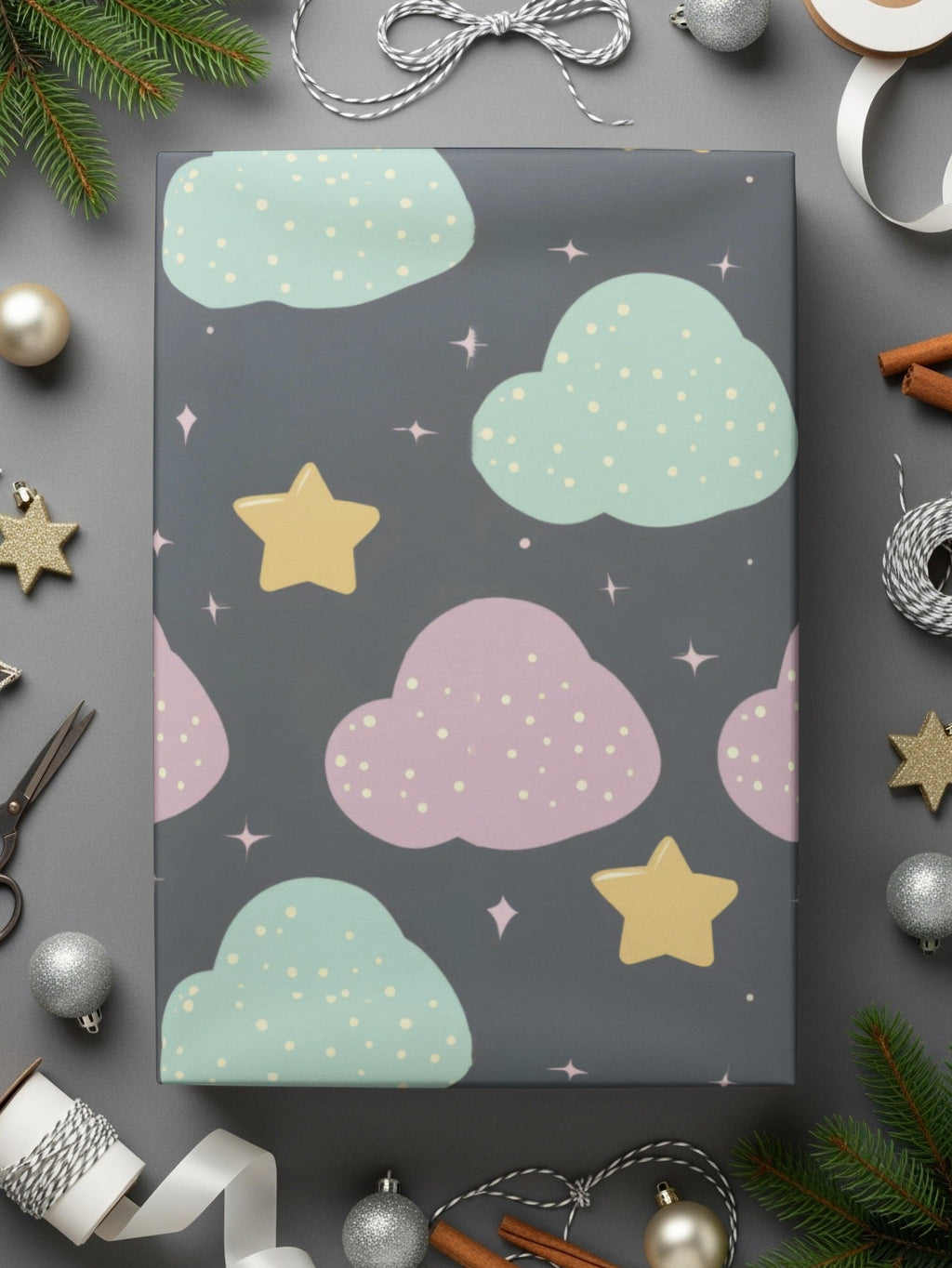 Pastel Clouds and Stars Digital Paper, Nursery Print, Baby Shower, Pattern for Boys and Girls, Cute Cloud Seamless Pattern, Dreamy Theme - Moore and Mountain