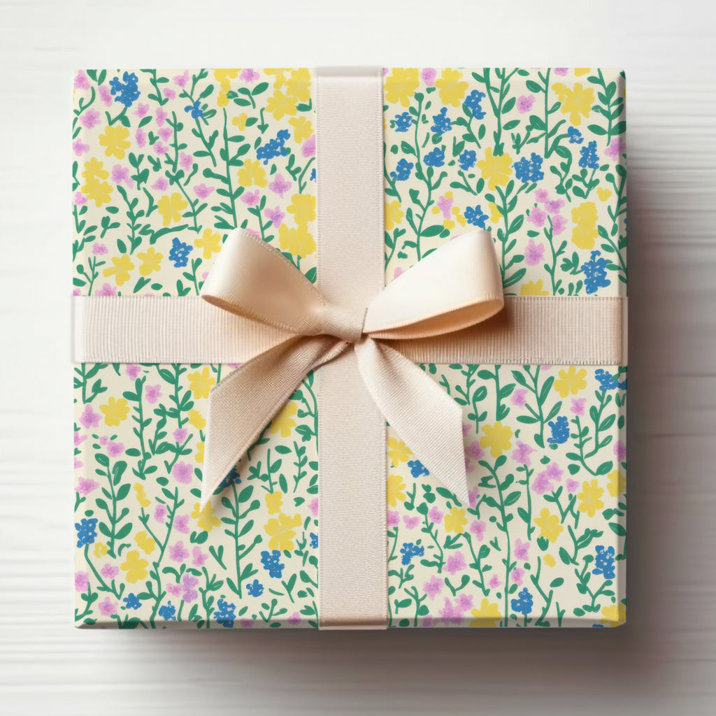 Floral Pattern Gift Wrap with Cream Ribbon Wrapping Paper