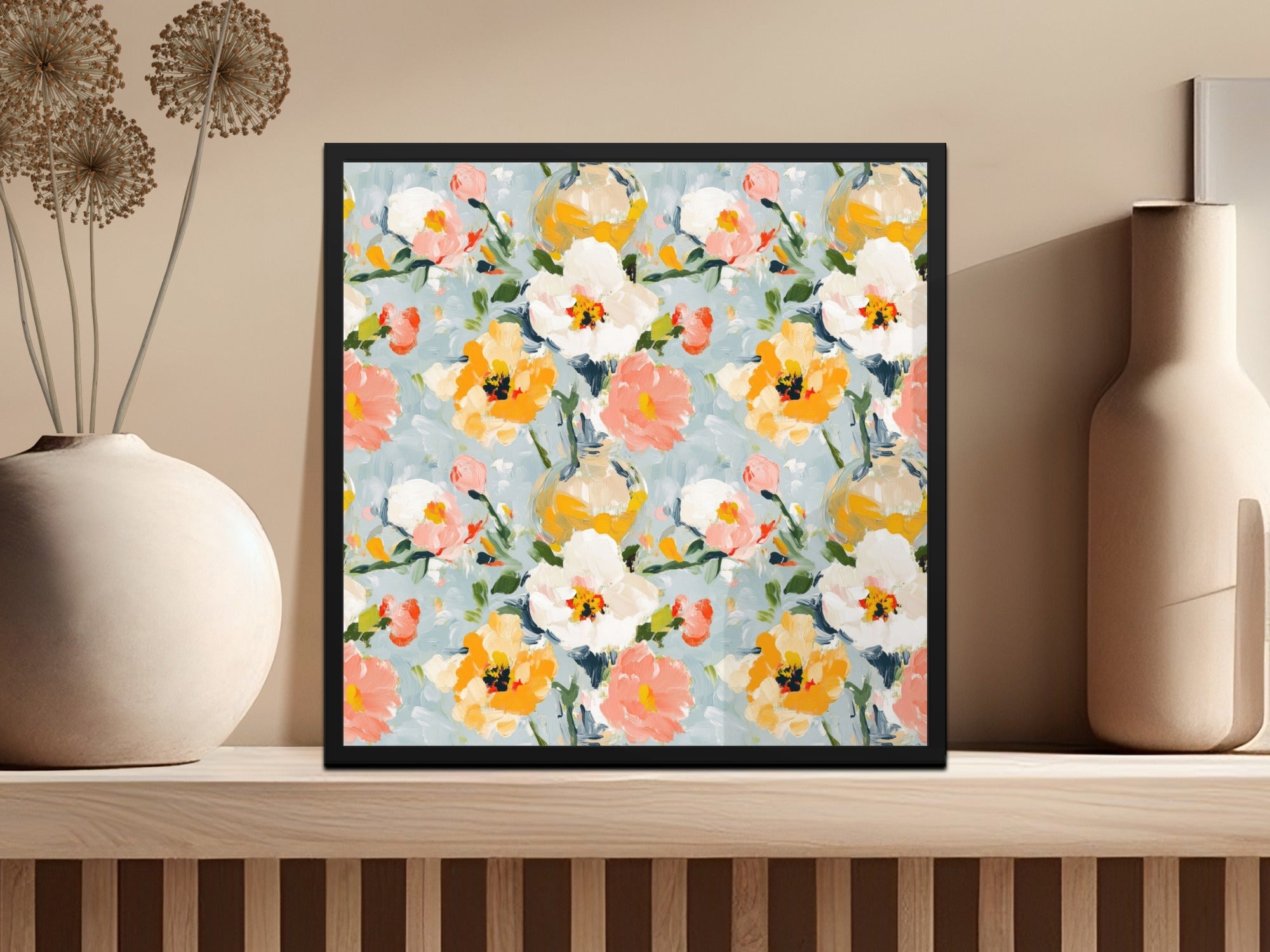 Pastel Floral Digital Paper, Abstract Flower Pattern, White Peach Yellow Flowers Background, Seamless Watercolor Texture, Spring Digital - Moore and Mountain