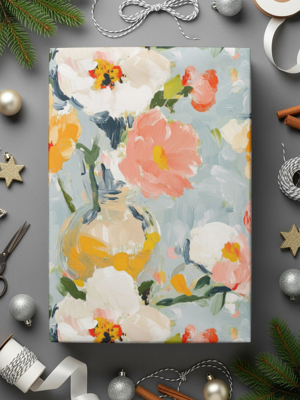 Pastel Floral Digital Paper, Abstract Flower Pattern, White Peach Yellow Flowers Background, Seamless Watercolor Texture, Spring Digital - Moore and Mountain
