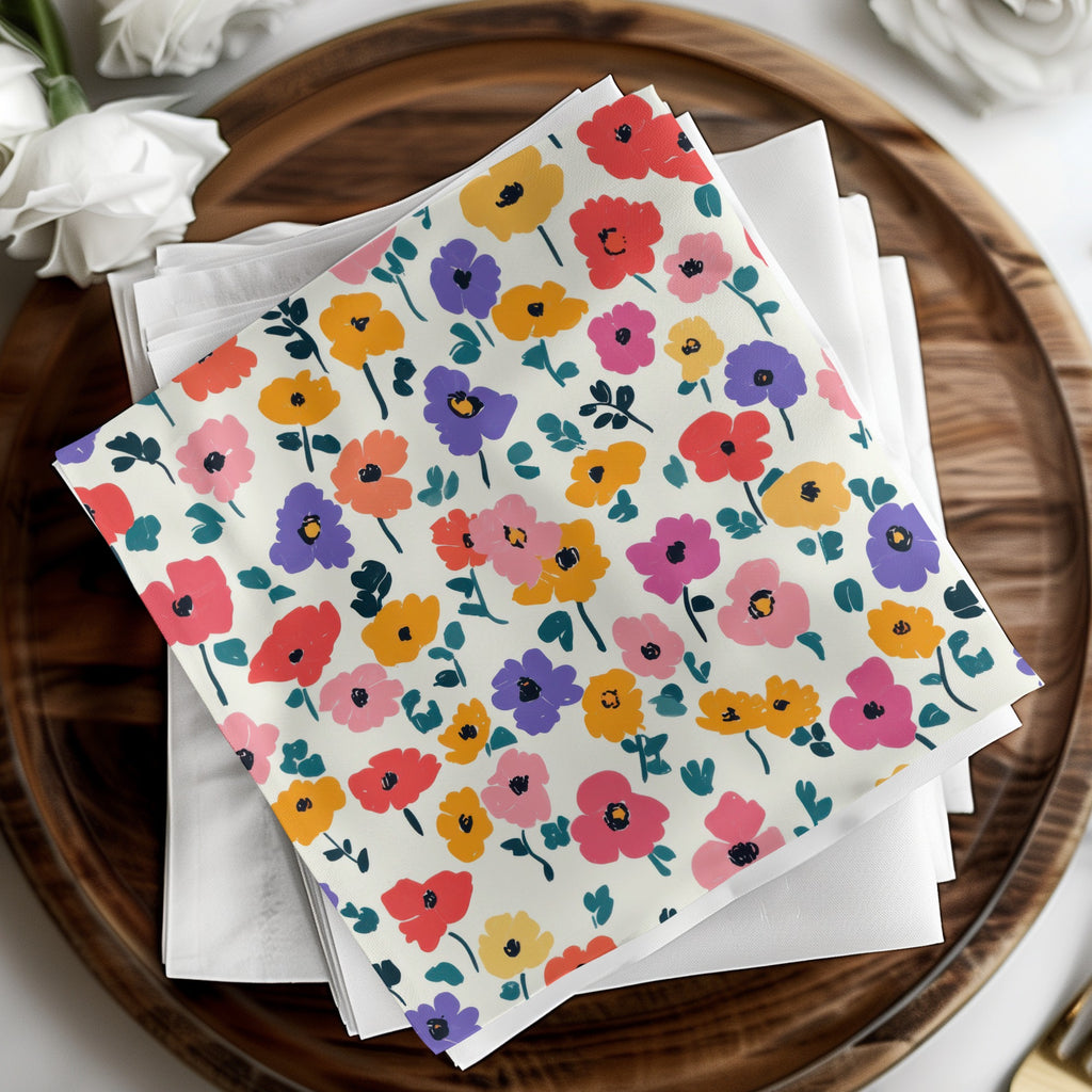 Colorful Floral Pattern on White Background Napkin