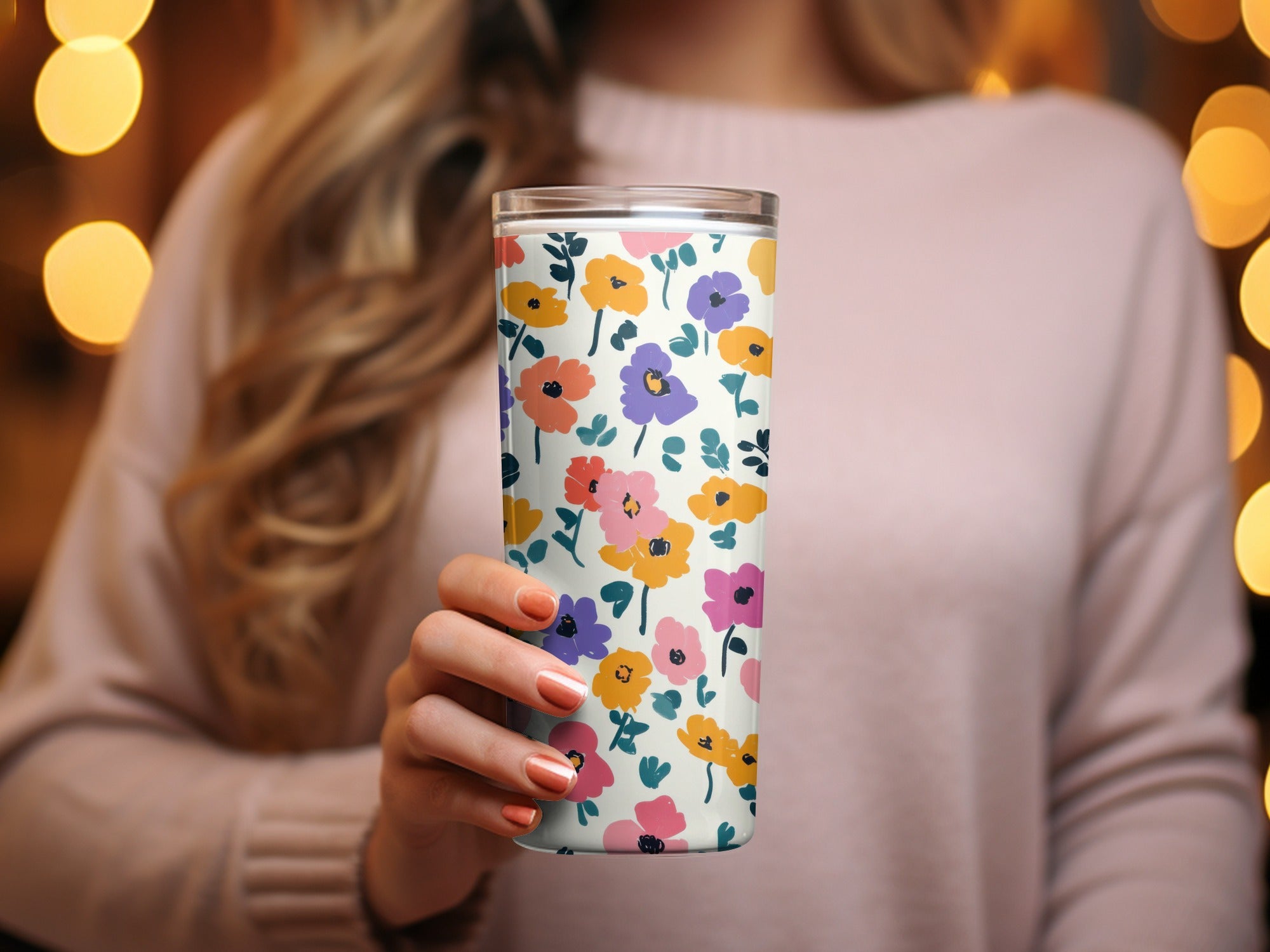 Floral Patterned Insulated Tumbler for Hot and Cold Drinks