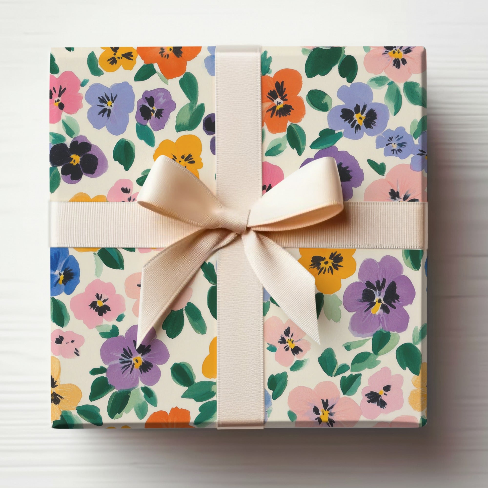 Floral Print Gift Box with Cream Ribbon Gift Wrapping