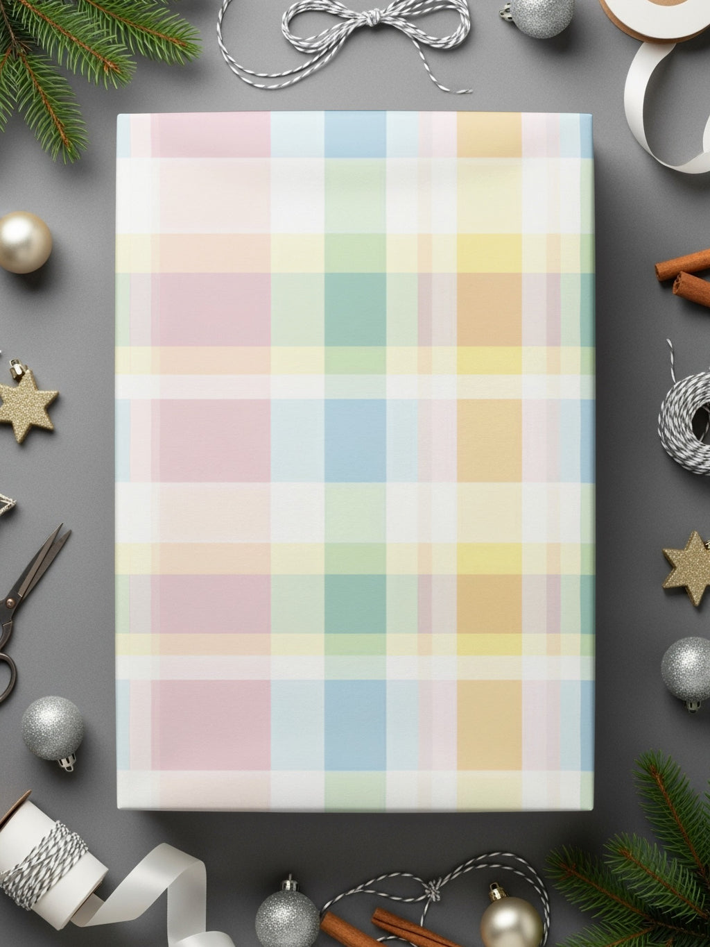 Festive Pastel Plaid Gift Wrap for Holiday Season